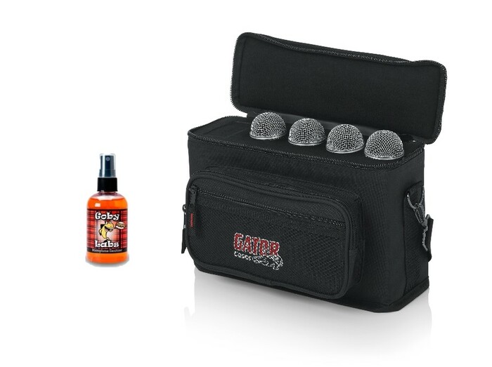 Gator Microphone Bag with Goby Labs Mic Sanitizer 4x Microphone Lightweight Padded Bag With Mic Sanitizer