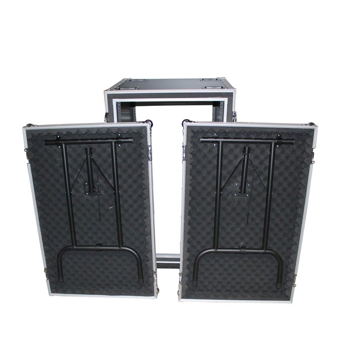 ProX T-16RSP24WDST 16U, 24" Deep Shockproof Vertical Rack With Casters And Two Side Tables