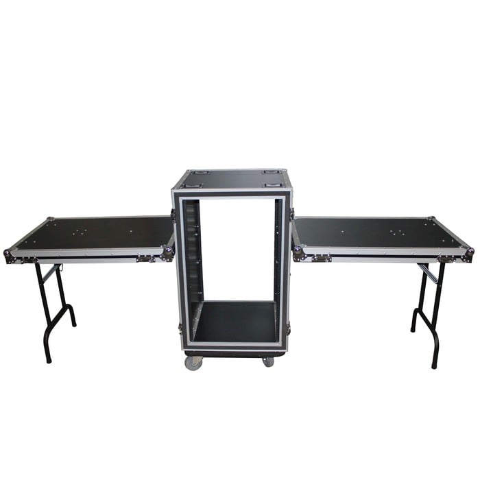 ProX T-18RSP24WDST 18U, 24" Deep Shockproof Vertical Rack With Casters And Two Side Tables