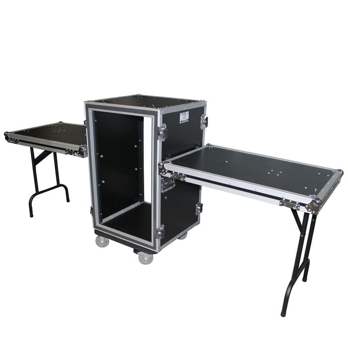 ProX T-18RSP24WDST 18U, 24" Deep Shockproof Vertical Rack With Casters And Two Side Tables