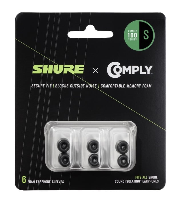 Shure EACYF1-6S 6 Piece (3 Pairs) 100 Series Comply Foam Sleeves, Small