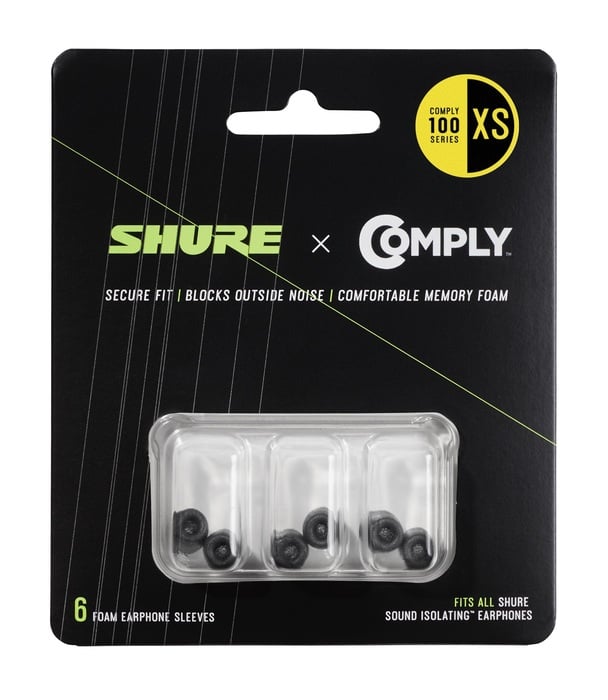 Shure EACYF1-6XS 6 Piece (3 Pairs) 100 Series Comply Foam Sleeves, Extra Small