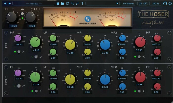 Boz Digital Hoser XT 2 Mid/Sides EQ Modeled From Vintage Ward-Beck Systems M462B