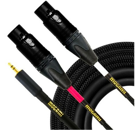 Mogami GOLD-3.5-2-XLRF-15 Gold 3.5mm TRS To Dual XLRF Audio Cable, 15 Ft