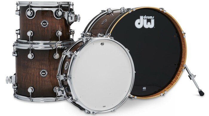 DW DWe 4-PIECE SHELL PACK Acoustic/Electronic Convertible 4-Piece Drum Kit, Curly Maple Burst