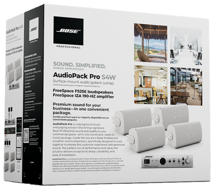 Bose Professional AudioPack Pro S4 Surface-Mount Audio System With (4) FreeSpace FS2SE And IZA 190-HZ Amp, White