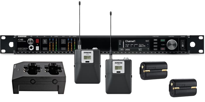 Shure AD14D-G57 Axient Dual Channel Wireless Bundle With 2 Bodypacks, 2 Batteries And Charger, In G57 Band