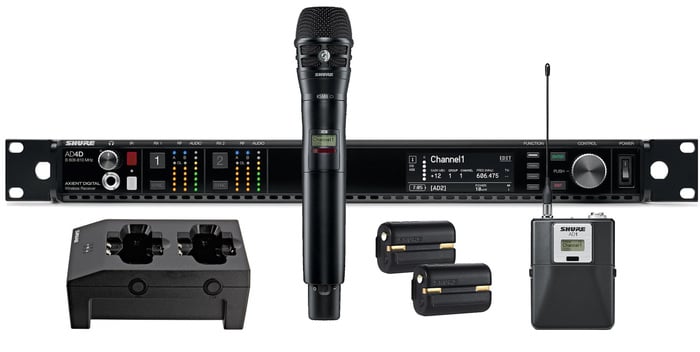 Shure AD124D/KSM8B-G57 Axient Dual Channel Combo Wireless Bundle With 1 KSM8B Mic, 1 Bodypack, 2 Batteries, Charger, In G57 Band