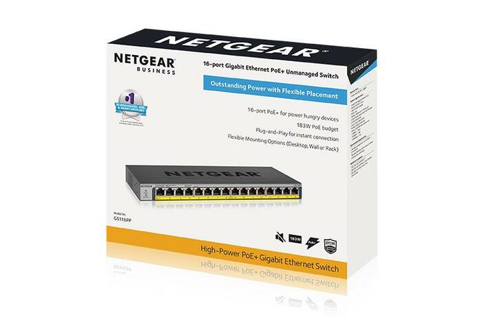 Netgear GS116PP-100NAS 16-Port Gigabit Ethernet High-Power Unmanaged PoE+ Switch