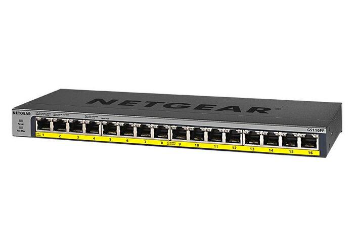 Netgear GS116PP-100NAS 16-Port Gigabit Ethernet High-Power Unmanaged PoE+ Switch