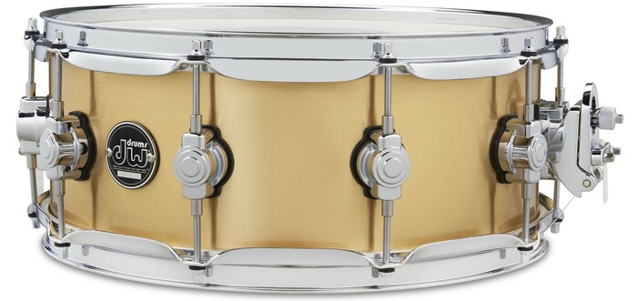 DW Performance Series 5.5x14" Polished Brass Snare Drum Performance Quarter-sized Lugs, TruePitch Tuning Tension Rods, And MAG Throw-off