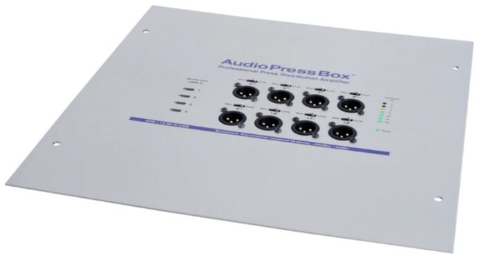 Audio Press Box APB-112 IW-D-USB-US In-Wall Active PoE AudioPressBox With 1-Channel DANTE Input, 8 Line/Mic Outputs And 4 USB-C Outputs
