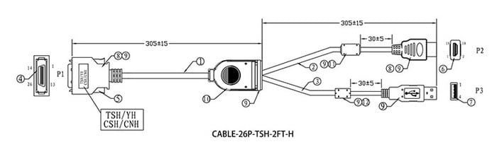 Xenarc CABLE-26P-TSH-2FT-H 2' 26-Pin TSH/CSH/CNH/GSH Monitor HDMI And USB Input Cable