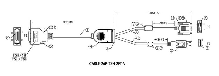 Xenarc CABLE-26P-TSH-2FT-V 2' 26-Pin TSH/CSH/CNH/GSH Monitor VGA And USB Input Cable