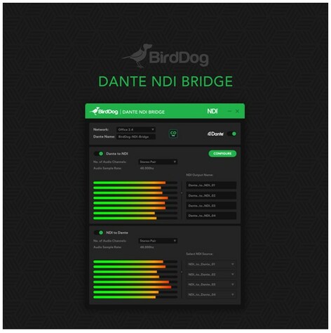 BirdDog Dante NDI Bridge Windows 10 Application For Flipping Audio Tracks Between NDI And Dante