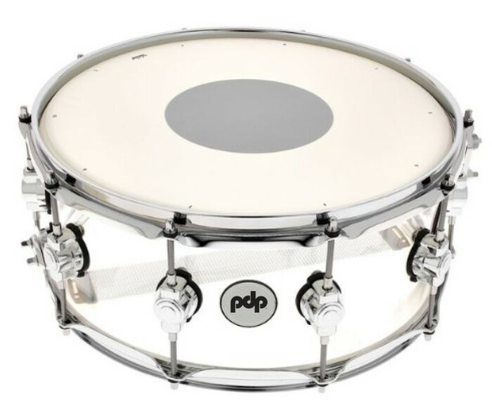 Pacific Drums 25th Anniversary Clear Acrylic 6.5x14" Snare Drum Seamless Acrylic Shell, Walnut-stained Hoops, And Commemorative Badges