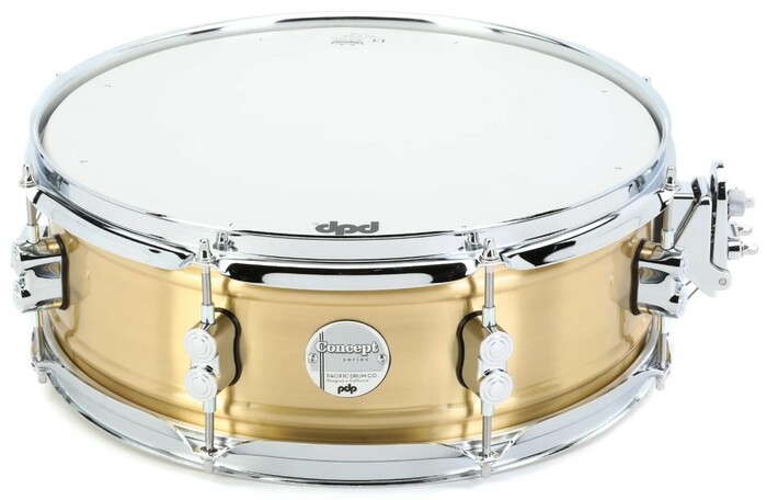 Pacific Drums Concept Series Natural Satin Brushed Brass 6.5x14" 1.2mm Snare D MAG Throw-off™, True-Pitch Tuning™ Rods, And Remo Heads