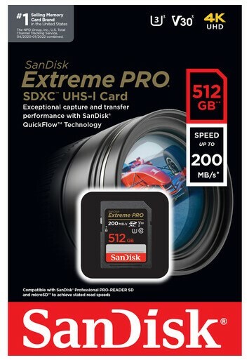 SanDisk 512GB Extreme PRO UHS-I SDXC Memory Card, 512GB