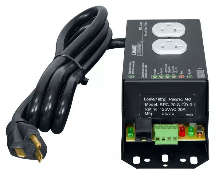 Lowell RPC-20-SCD-RJ Remote Power Control, 20A, 1 Duplex Outlet, 6', RJ45