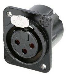 Neutrik NC3FD-LX-M3-B Receptacle DLX Series 3-Pin Female With M3 Tapped Mounting Holes, Solder, Black/Gold