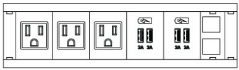 FSR SYM-IN-3AC-2CA-1SS-AW Symphony In-Table Stocked Model With 3 AC Outlets, 2 Dual USB Charger, 1 Snap-In, Aluminum Housing, White Inserts