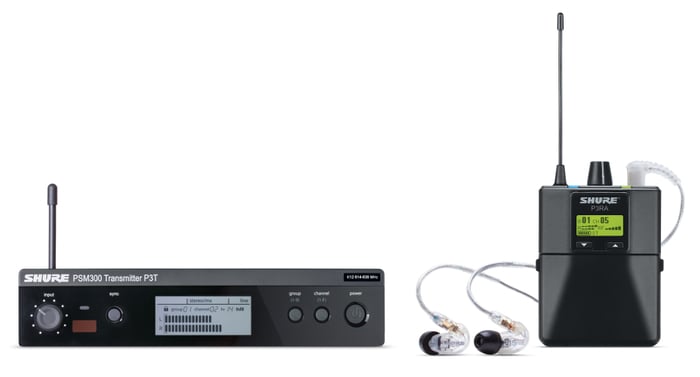 Shure P3TRA215CL [Restock Item] PSM 300 Wireless In-Ear Monitor System With P3RA Bodypack Receiver, And SE215-CL Earphones