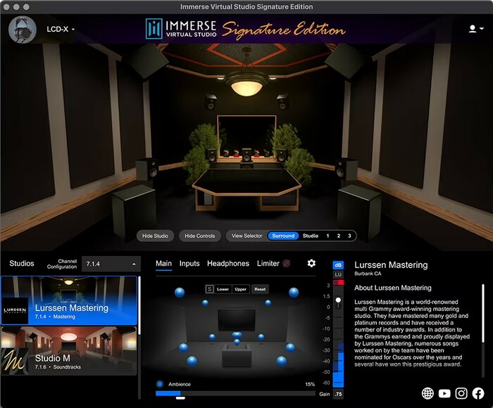 Embody Immerse Virtual Studio Signature Edition - Lurssen Mastering Surround Sound Mixing Suite Using Headphones, 10 Year License [Virtual]