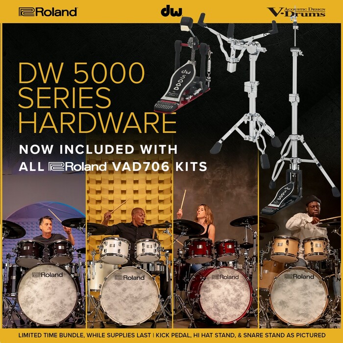 Roland VAD706-K V-Drums Acoustic Design 706 5-Piece Electronic Drum Kit, Cherry