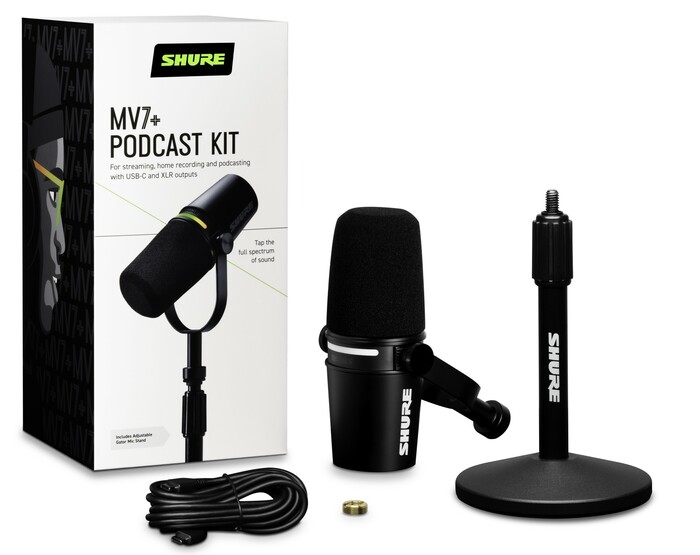 Shure MV7+-K-BNDL Dynamic Podcast Microphone With Stand, Black