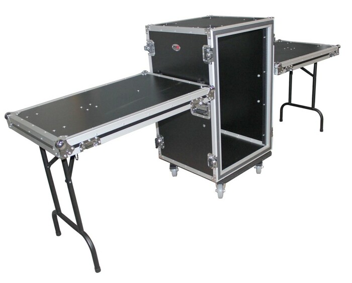 ProX T-18RSP24DST 18U Vertical Shockproof Amp Rack Case W-Side Tables And 4 Casters