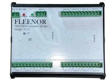 Doug Fleenor Design 1212-DIN-JBOX-PS 1 Input/12 Outputs RDM Capable DIN Rail Mounted In Junction Box With Power Supply