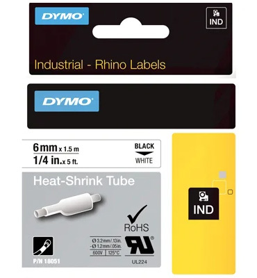 Dymo 18051 1/4" Industrial White Heat Shrink Tape For Rhino Label Printers