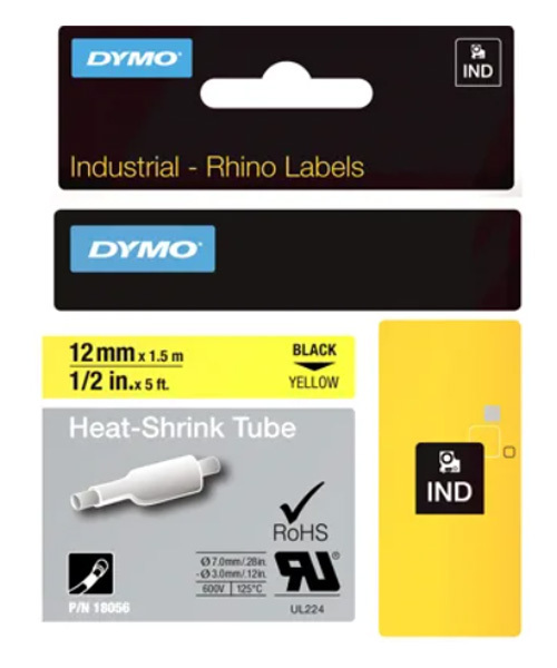 Dymo 18056 1/2" Industrial Yellow Heat Shrink Tape For Rhino Label Printers