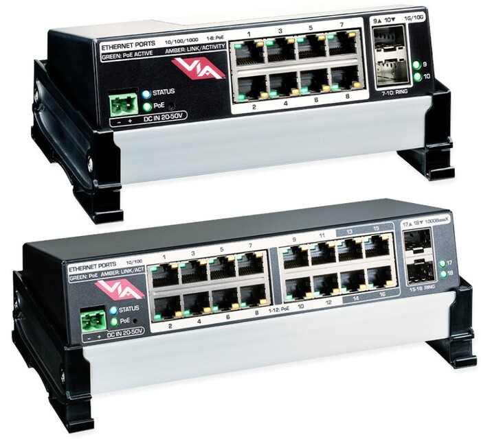 Pathway Connectivity PWVIA DIN P8 RJ45 SFPSLOT POE VIA, DIN-Mount, 8-Ports, RJ45 Connector, Empty SFP Slots, PoE Enabled