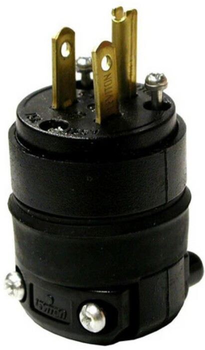 Leviton 515PR 15 Amp, 125 Volt, NEMA 5-15P, 2-Pole, 3-Wire Plug, Straight Blade, Rubber, Black