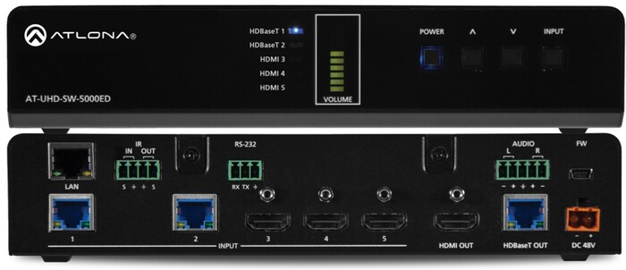 Atlona Technologies AT-UHD-SW-5000ED 4K/UHD 5-Input HDMI/HDBaseT W/Mirrored HDMI/HDBaseT Outputs