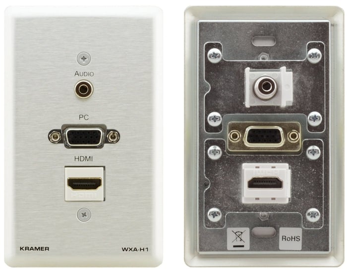 Kramer WXA-H1/US Passive Pass-Through Wall Plate, 15–Pin HD, 3.5mm Audio, And HDMI