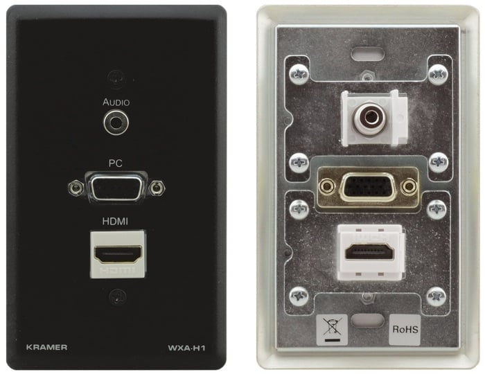 Kramer WXA-H1/US Passive Pass-Through Wall Plate, 15–Pin HD, 3.5mm Audio, And HDMI