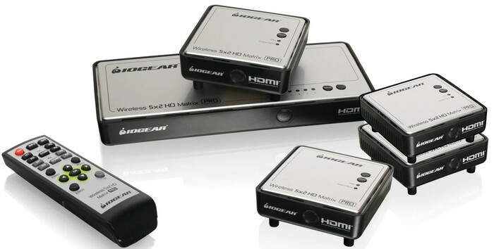 IOGEAR GWHDMS52MBK4 Long Range HDMI Wireless Video 5x2 Matrix PRO With 4 Receivers