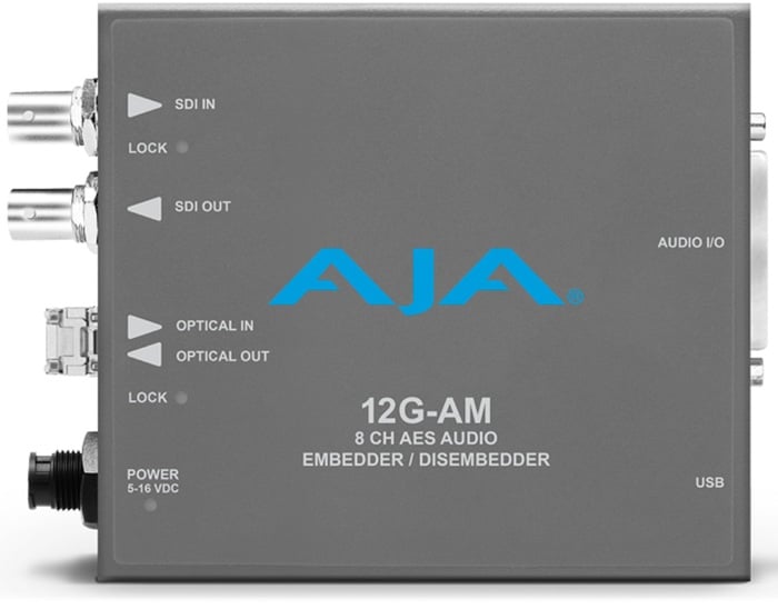 AJA 12G-AM-TR 8-Channel 12G-SDI AES Audio Embedder/Disembedder With Single LC Fiber Transceiver, 8 XLR Connectors