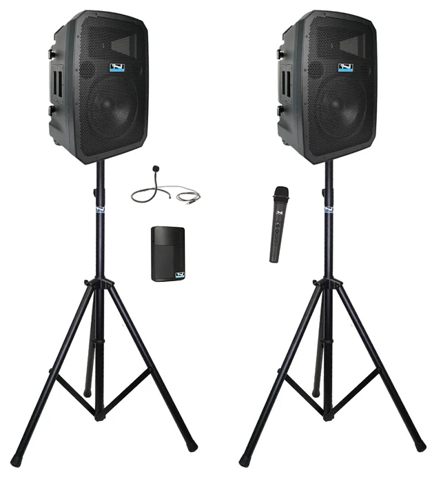 Anchor LIBERTY3-HUBCON-2-S 2 PA Speakers With Liberty 3 Connect And 2 Mics, 2 Stands