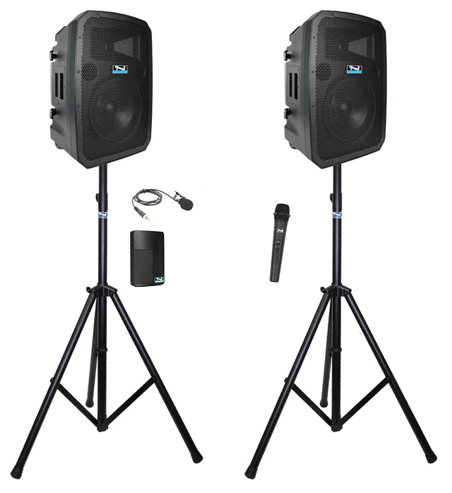 Anchor LIBERTY3-HUBCON-2-S 2 PA Speakers With Liberty 3 Connect And 2 Mics, 2 Stands