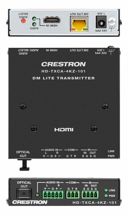 Crestron HD-TXCA-4KZ-101 DM Lite 4K60 4:4:4 Transmitter For HDMI, RS-232, IR, And Analog Audio Signal Extension Over CATx Cable
