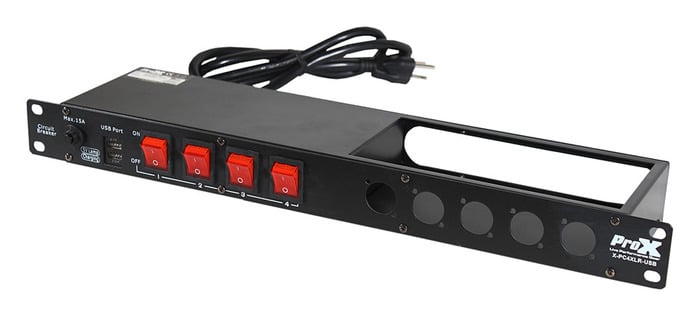 ProX X-PC4XLR-USB 4-Channel Switch Panel With 2 USB Charging Ports And 5 XLR/SpeakON Holes, 1 RU