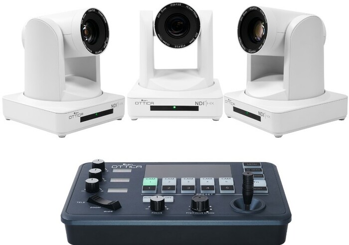 ikan OTTICA-WH-3PTZ-1C-V2 OTTICA 3 X NDI|HX 20x PTZ Cameras And V2 IP Controller Bundle, White