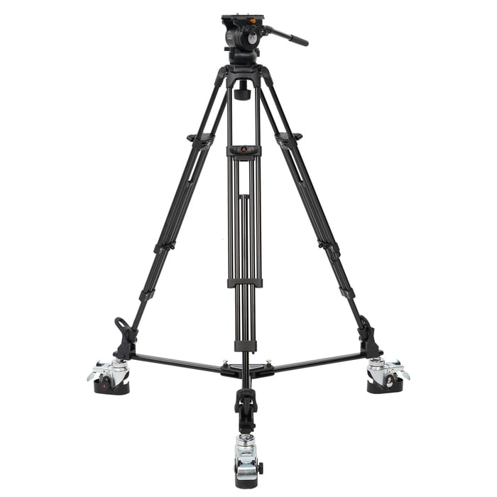 ikan EG05A2D E-Image 2-Stage Aluminum Tripod, Fluid Head, And Dolly Kit, 15.4 Lb Payload