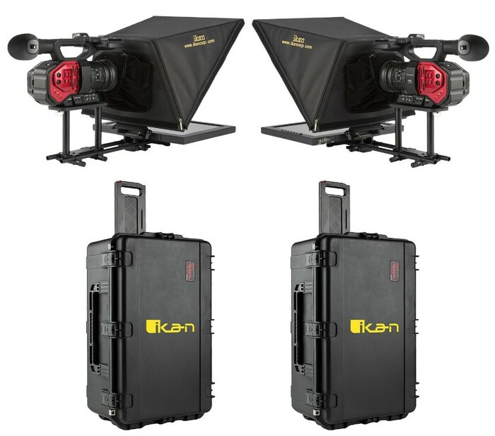 ikan PT3500-P2P-TK P2P Interview System, 2 X 15" Teleprompters, HDMI Cables And Rolling Case