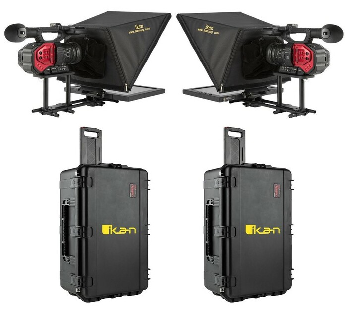 ikan PT3700-P2P-TK P2P Interview System, 2 X 17" Teleprompters, HDMI Cables And Rolling Case