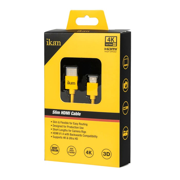 ikan HDMI-AC1.4-36 Slim High-Speed Mini-HDMI To HDMI Cable, Yellow, 3'