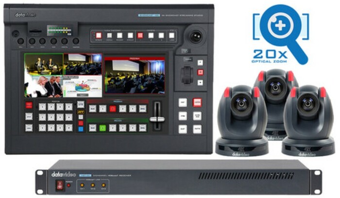 Datavideo SHOWCAST 100-TRK 1 Single Operator And Single Cable Production Studio With 3x PTC-305T 4K 20x Optical Zoom Cameras